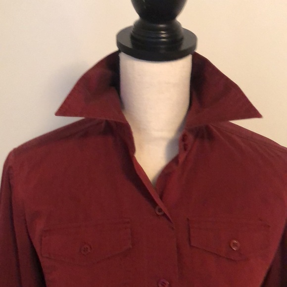 Maroon Button Down Long-Sleeve Blouse - Picture 9 of 14